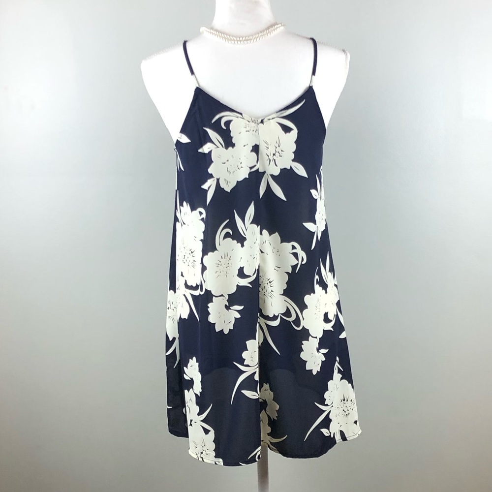 Peach Love Blue White Floral Top Spaghetti Strap - Picture 4 of 8